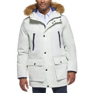 Club Room Mens Faux Fur Parka Coat, White, XL, DM